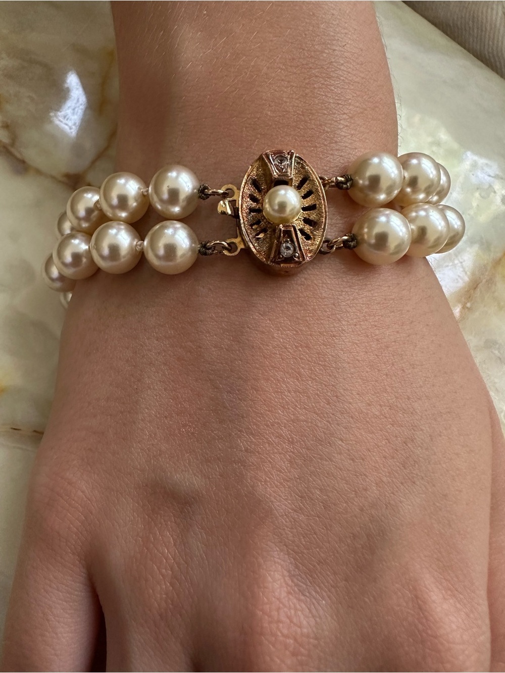 Vintage 925 GF  Pearl Double-Strand Bracelet with Gold  Clasp